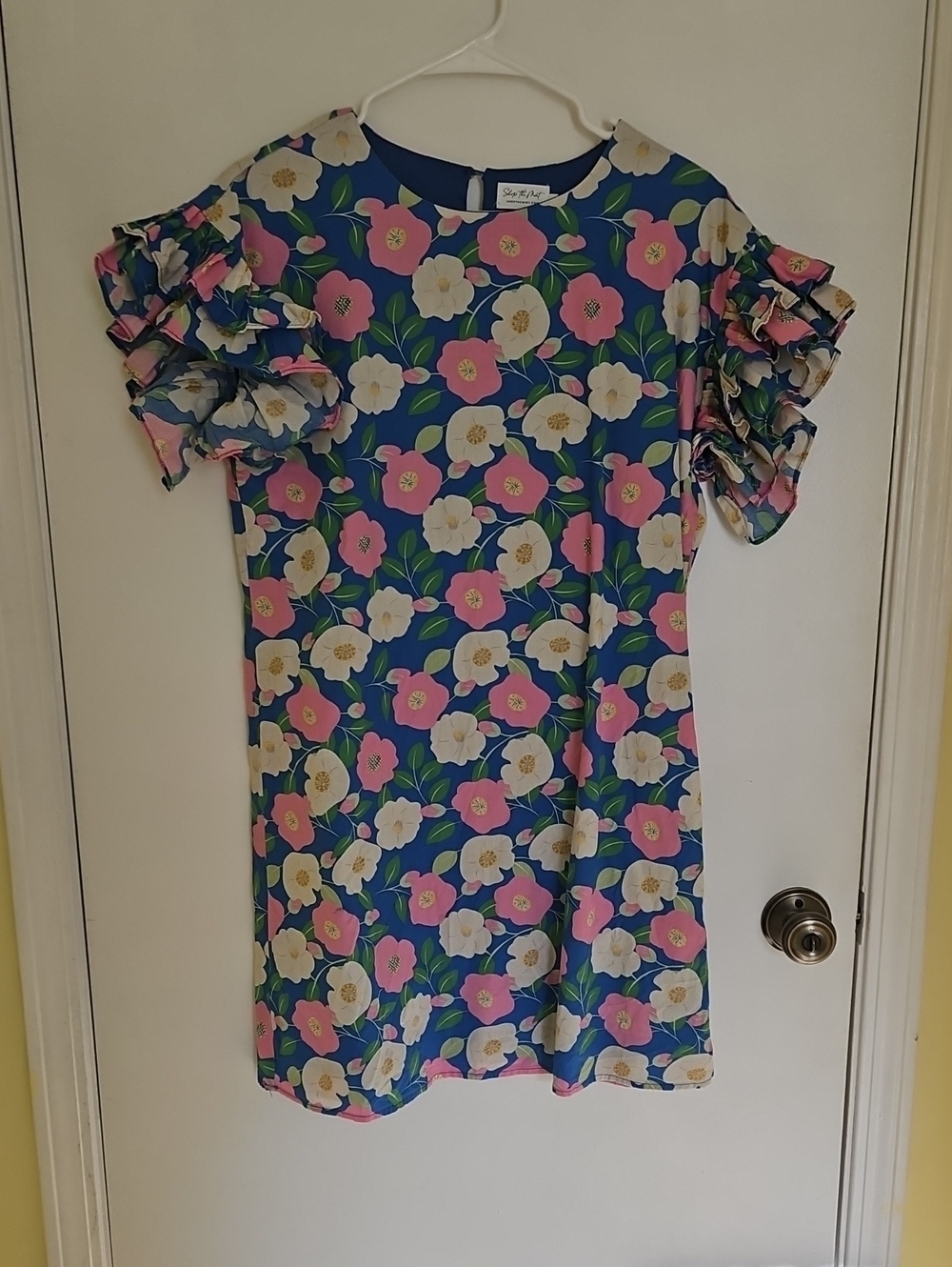 Blue Floral Ruffle-Sleeve Dress
